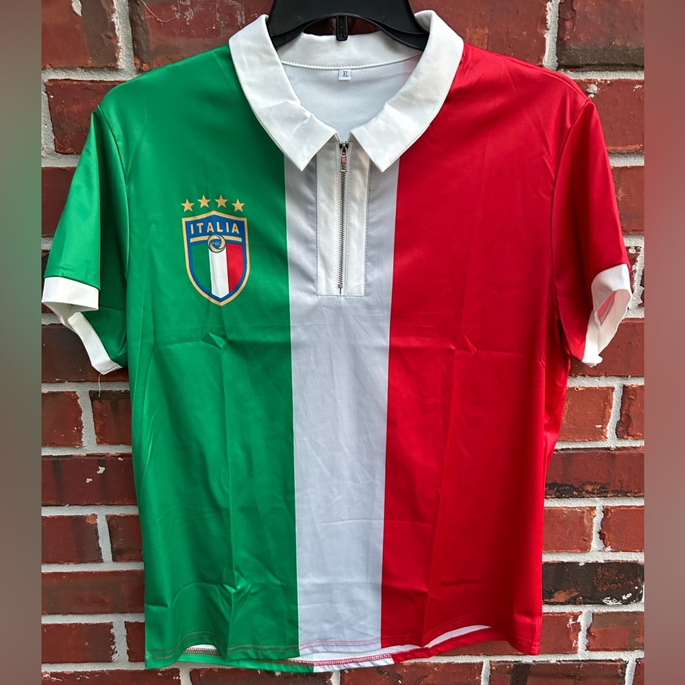 Italia FIGC Mens 1/4 Zip Short Sleeve Italian Football Federation Jersey Size XL